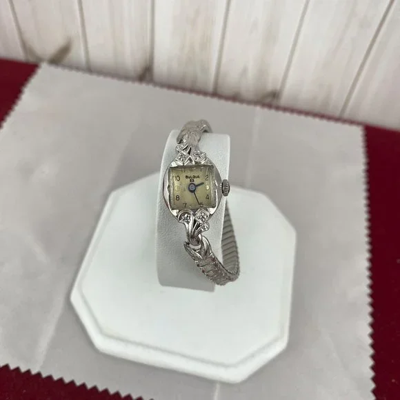 Vintage Bulova 23 Jewel Diamond Gold 10 Karat White Gold Filled Watch M1 - Picture 5 of 6